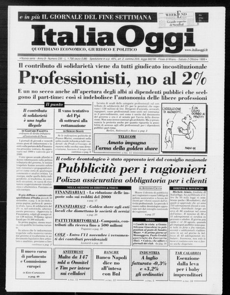 Italia oggi : quotidiano di economia finanza e politica